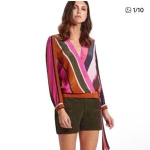 Marie Oliver Ripley vibrant faux wrap blouse - 100% silk - Size XS